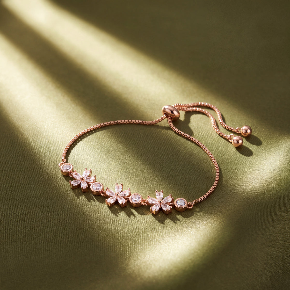 Marquise Flower Bezel Station Adjustable Bracelet
