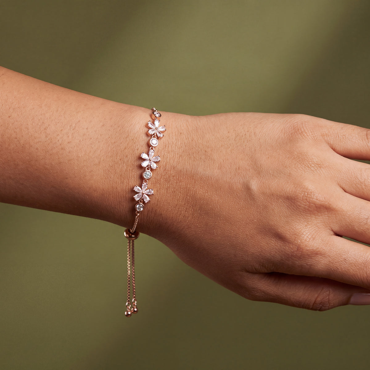 Marquise Flower Bezel Station Adjustable Bracelet