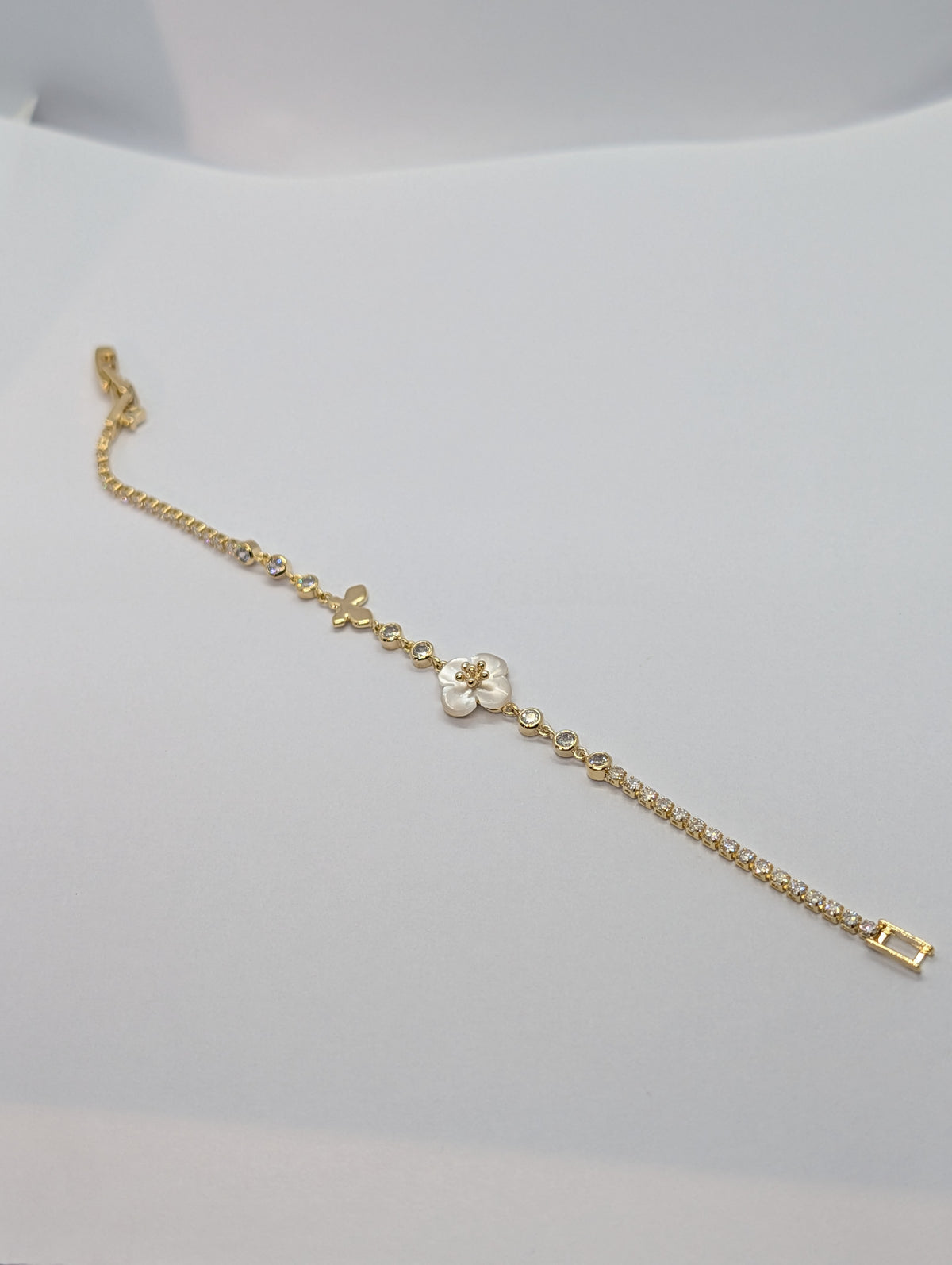 Butterfly & Pearl Flower Dual-Chain Station Bracelet