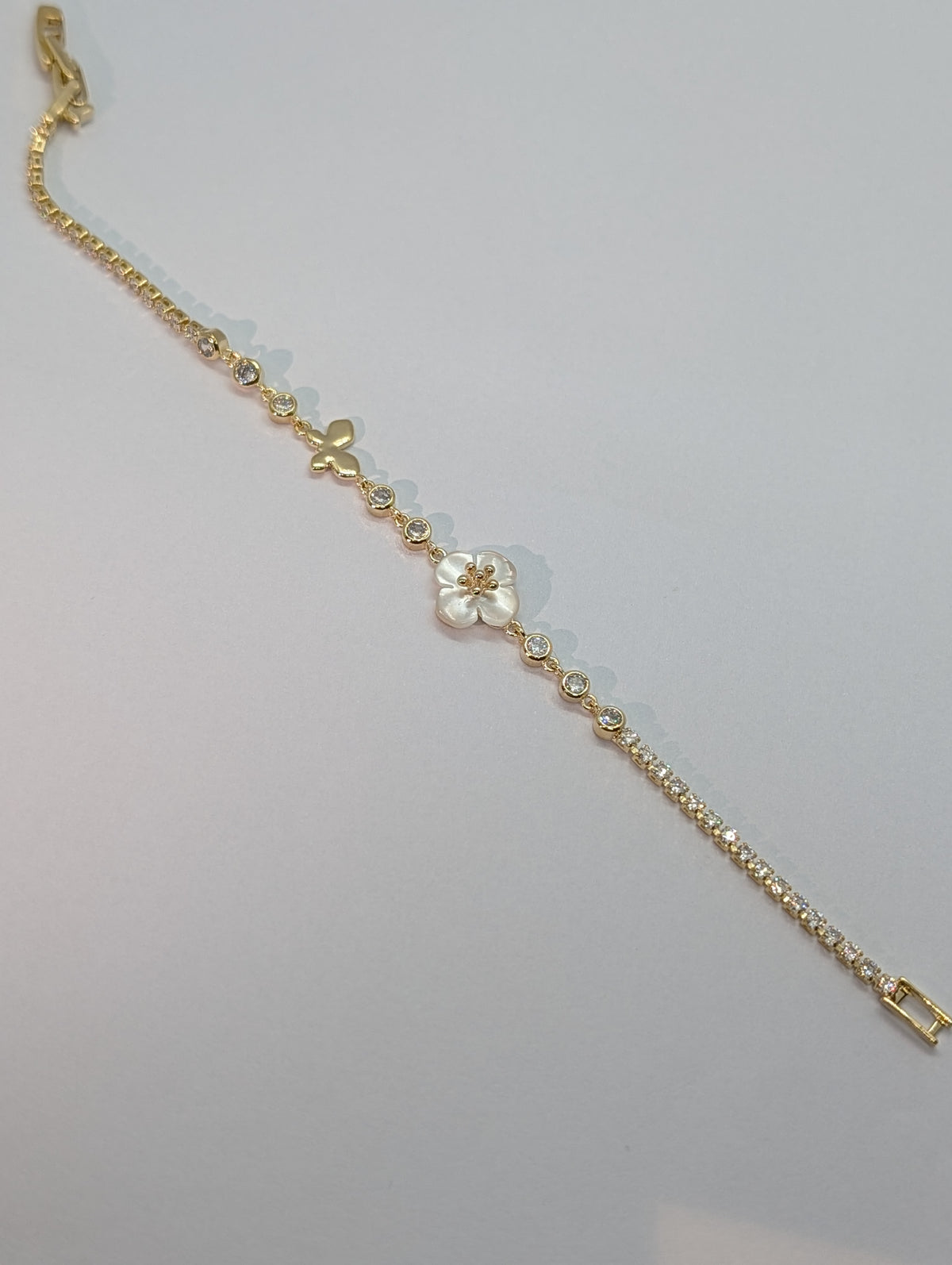 Butterfly & Pearl Flower Dual-Chain Station Bracelet
