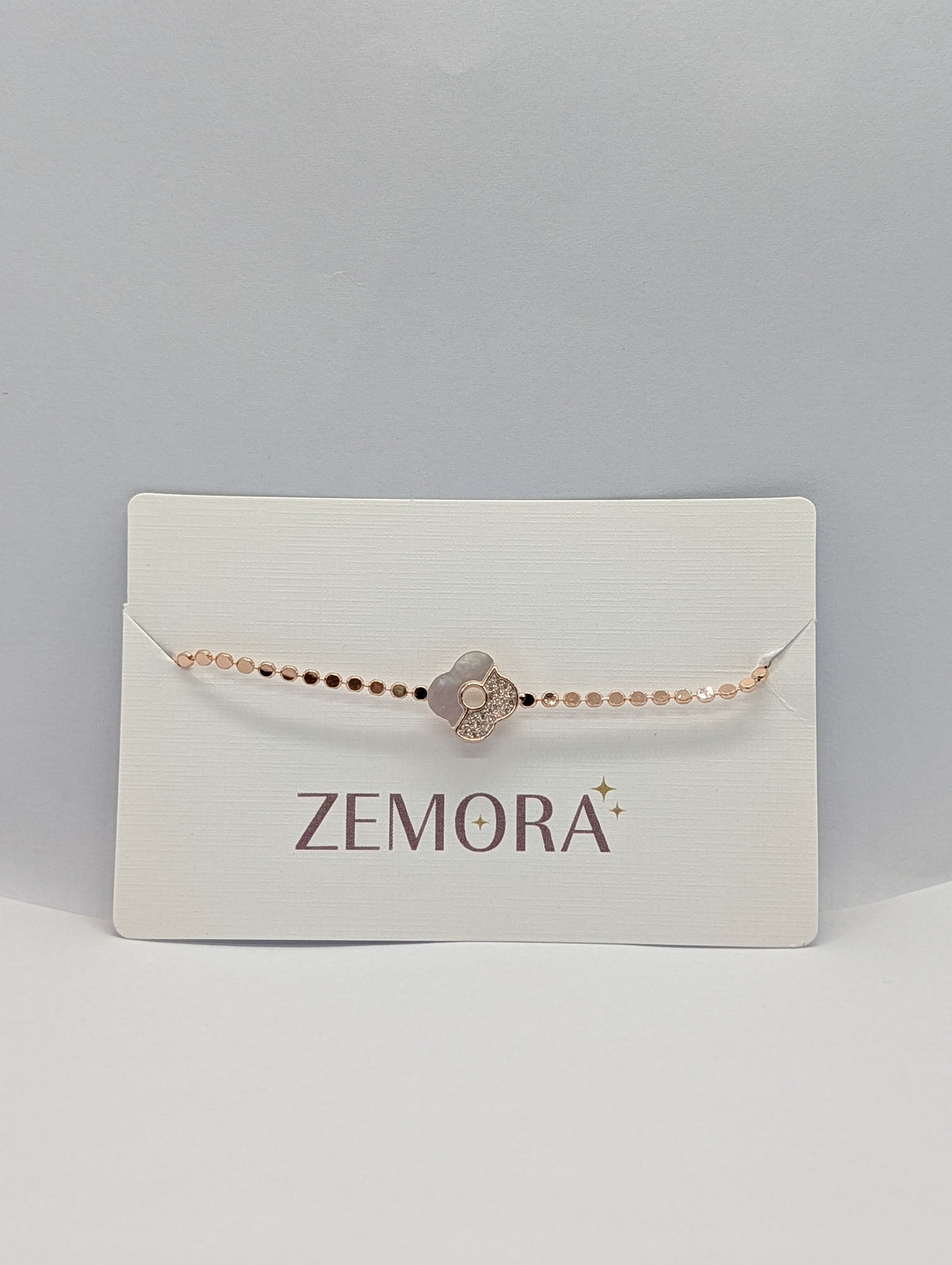 Half Pavé CZ Clover Station Sequin Chain Bracelet