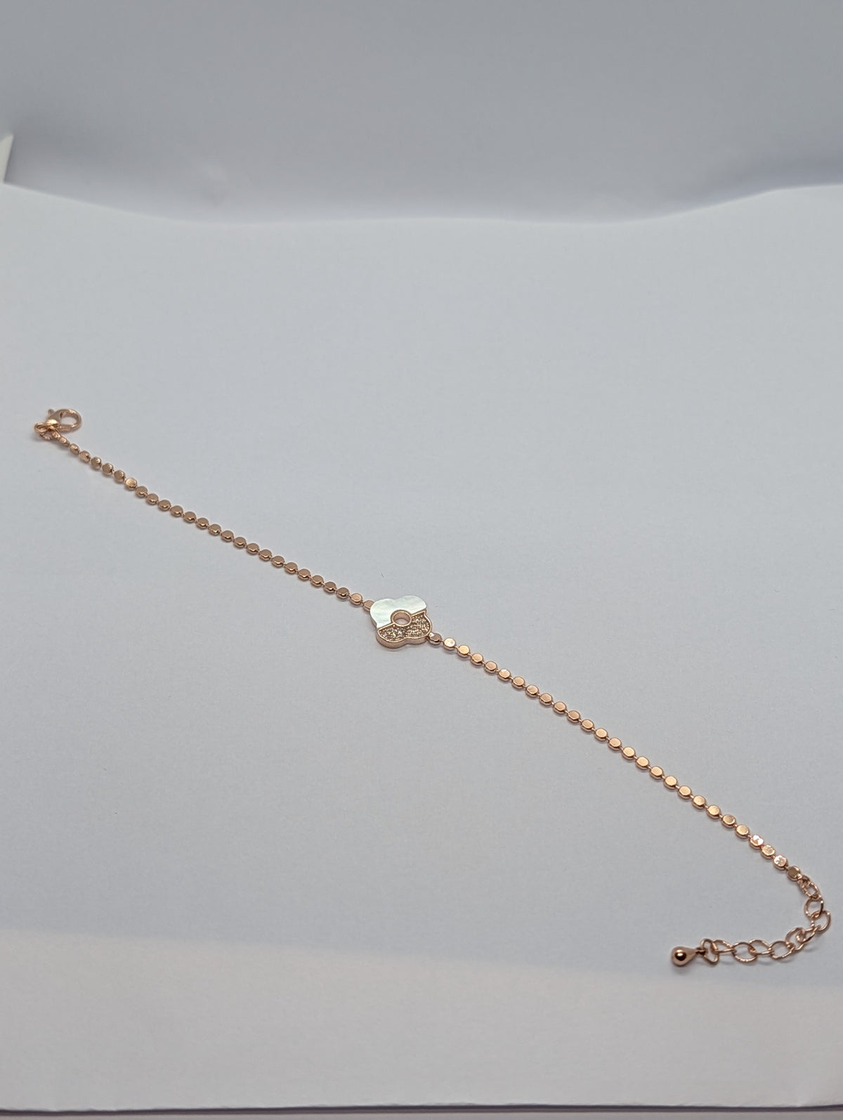 Half Pavé CZ Clover Station Sequin Chain Bracelet