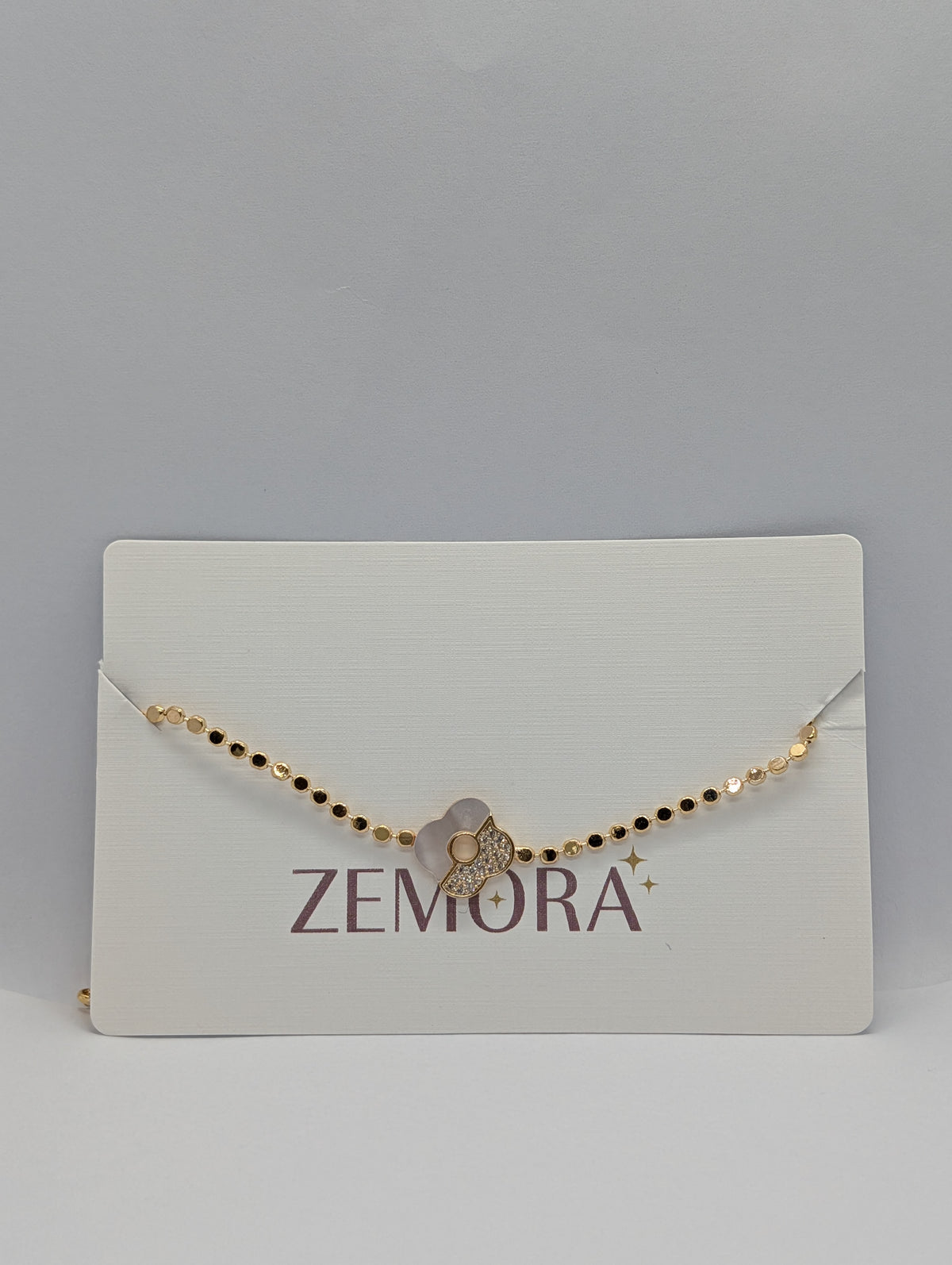 Half Pavé CZ Clover Station Sequin Chain Bracelet