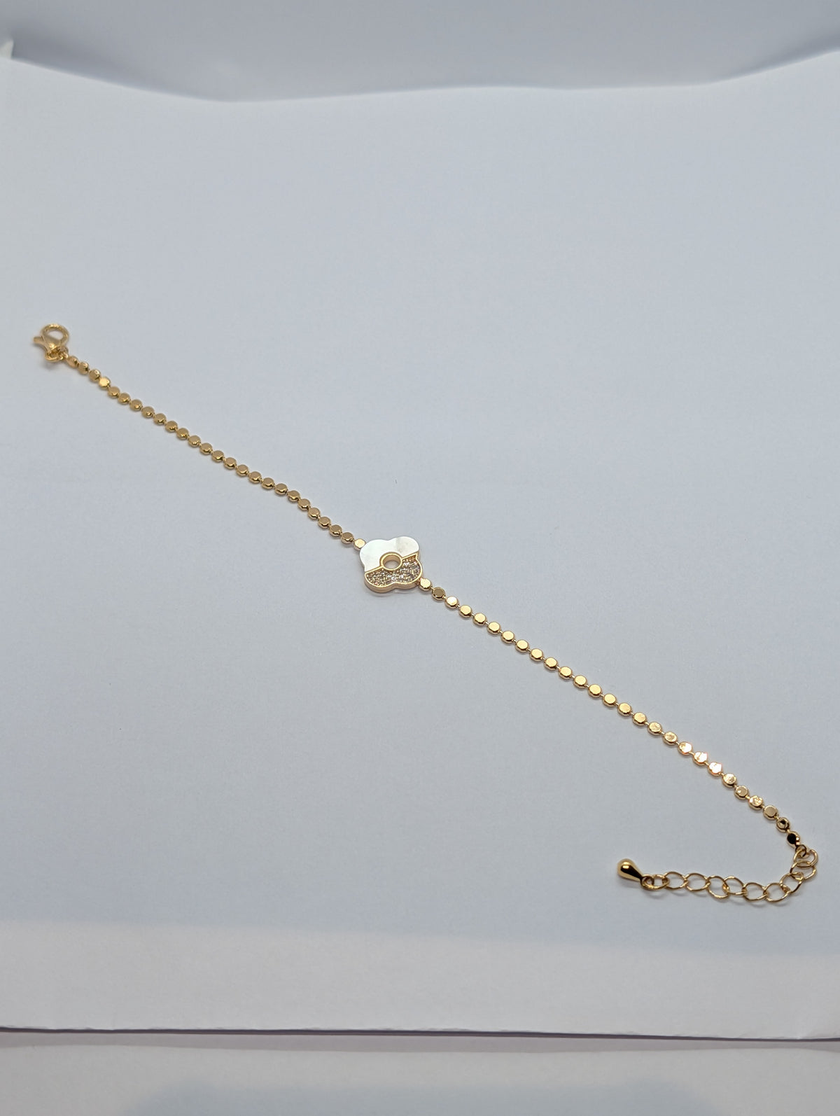 Half Pavé CZ Clover Station Sequin Chain Bracelet