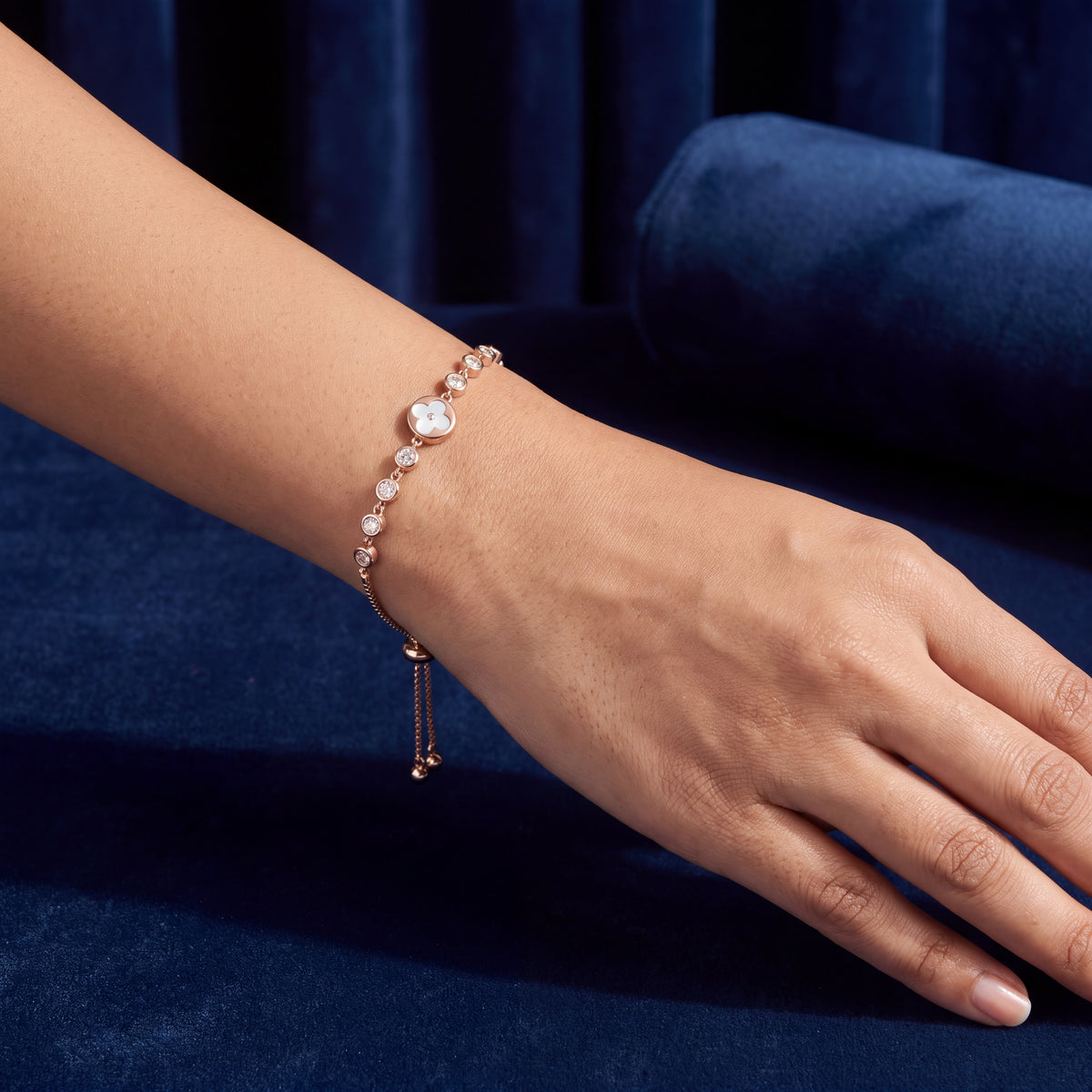 Clover Charm Bezel Station Adjustable Bracelet