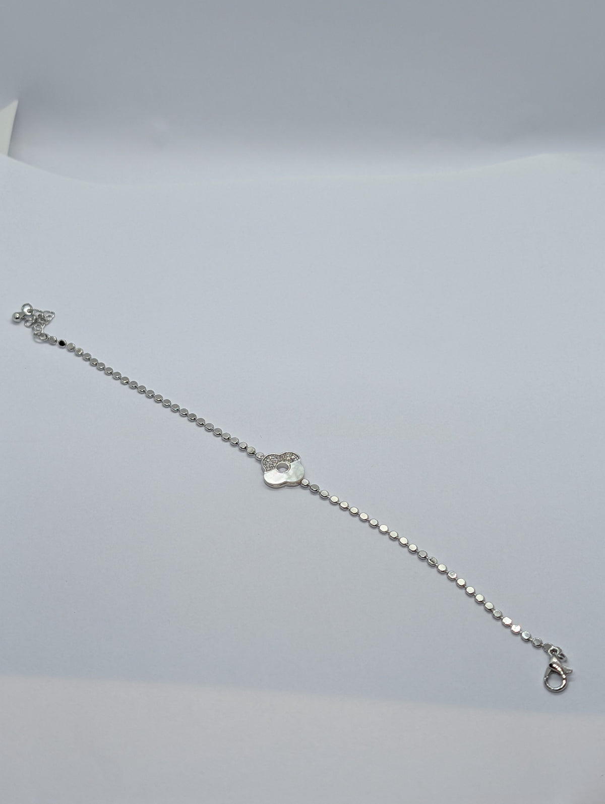 Half Pavé CZ Clover Station Sequin Chain Bracelet