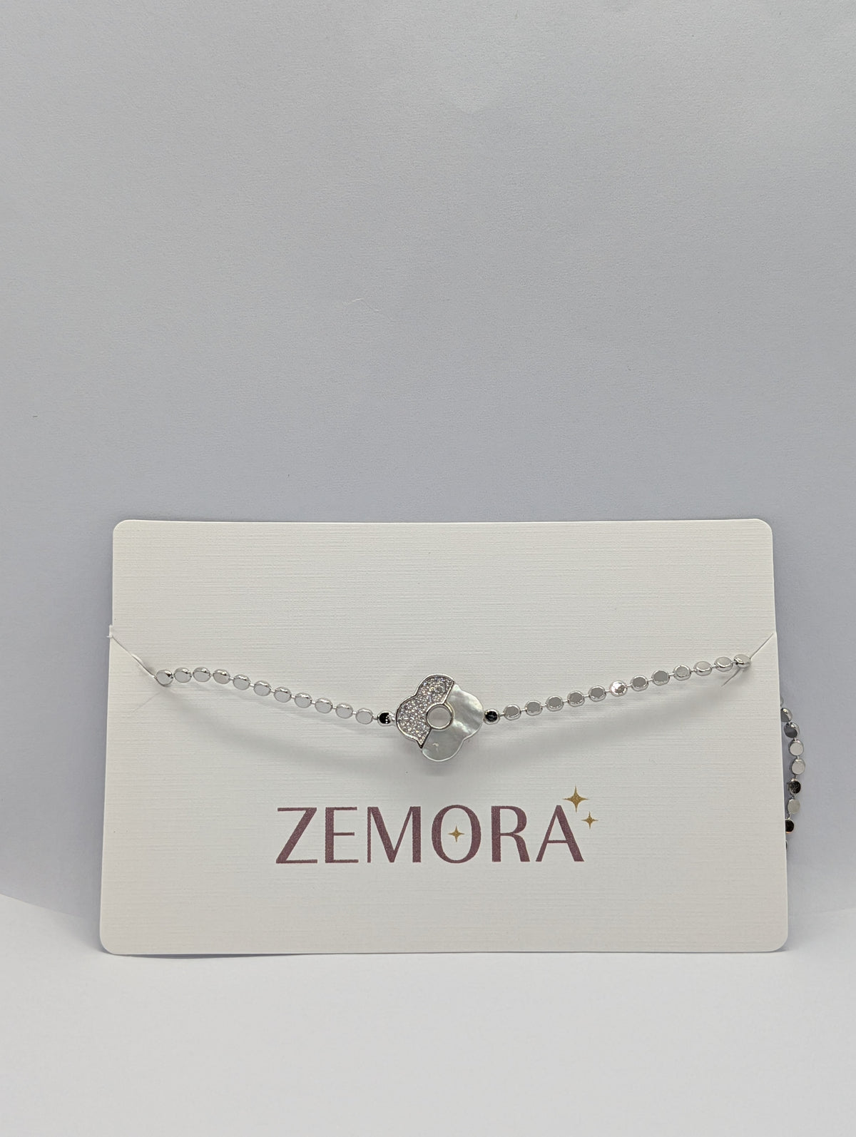 Half Pavé CZ Clover Station Sequin Chain Bracelet