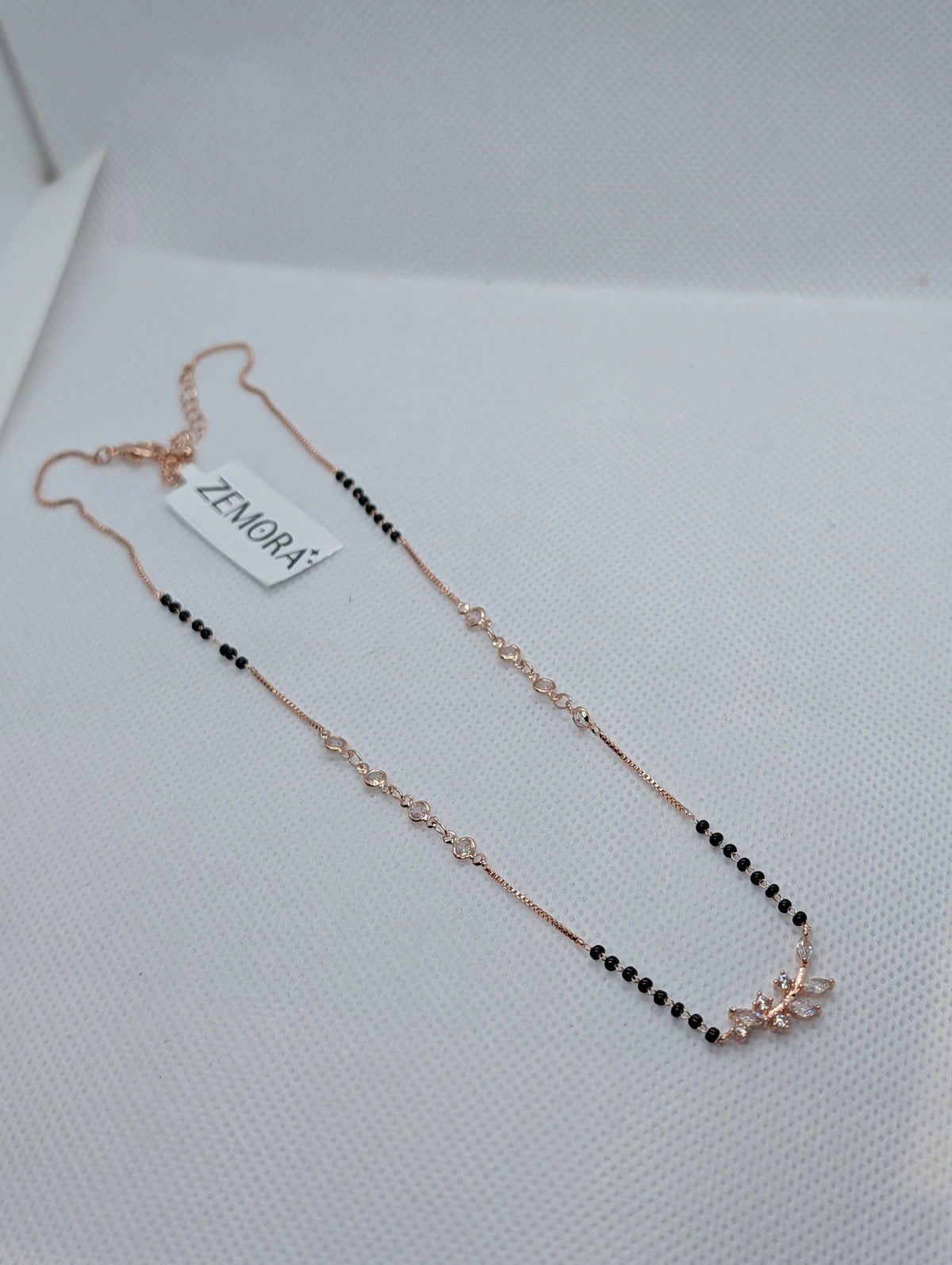 CZ Butterfly Mangalsutra - Rose Gold tone full view