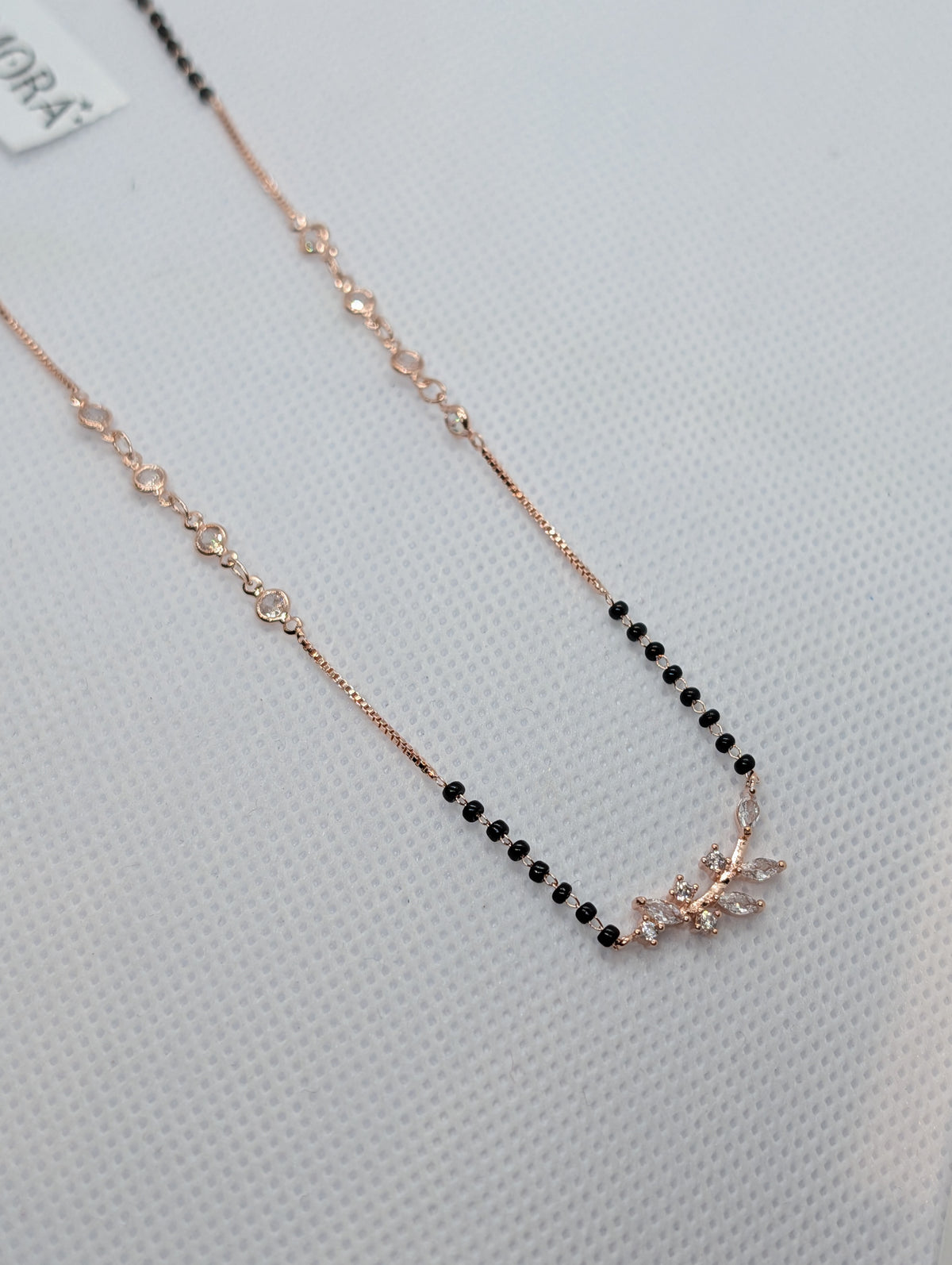 CZ Butterfly Mangalsutra - Rose Gold tone pendant close up