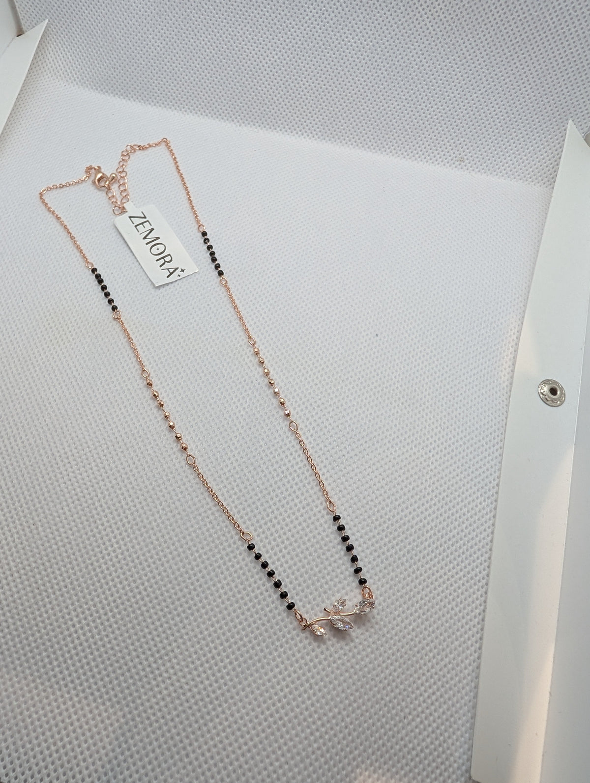 CZ Marquise Leaf Branch Mangalsutra - Rose Gold tone top view flat lay