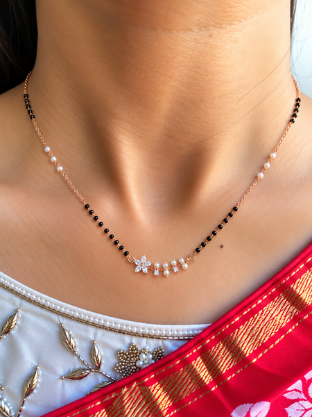Star Flower & Pearl Mangalsutra Set with Earrings
