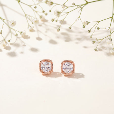 Cushion-Cut CZ Milgrain Stud Earrings