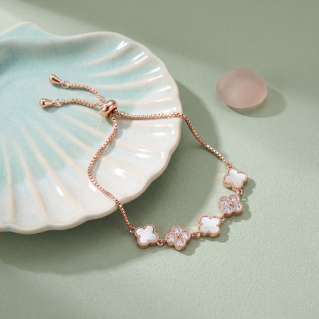 4-Clover Mother of Pearl & CZ Adjustable Bracelet