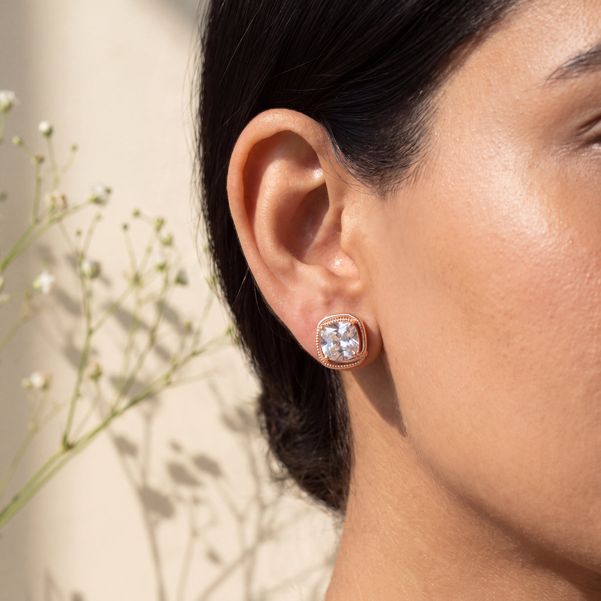 Cushion-Cut CZ Milgrain Stud Earrings