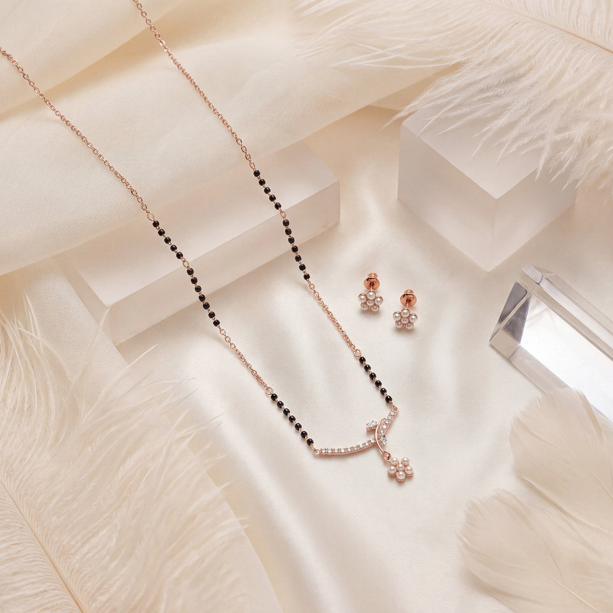 Bar & Pearl Flower Drop Mangalsutra