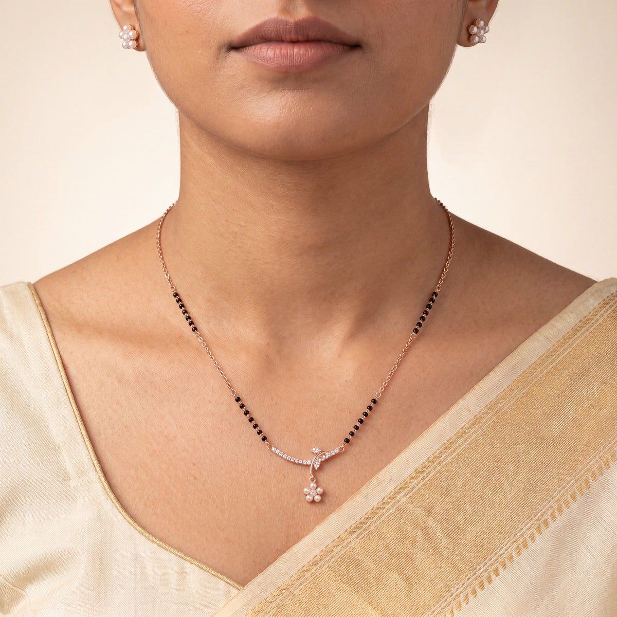Bar & Pearl Flower Drop Mangalsutra