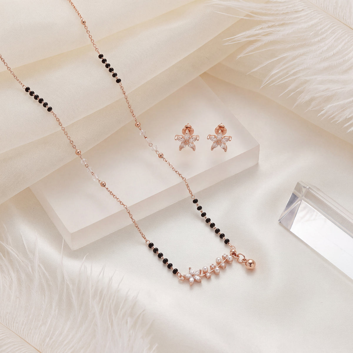 Star Flower & Pearl Mangalsutra Set with Earrings