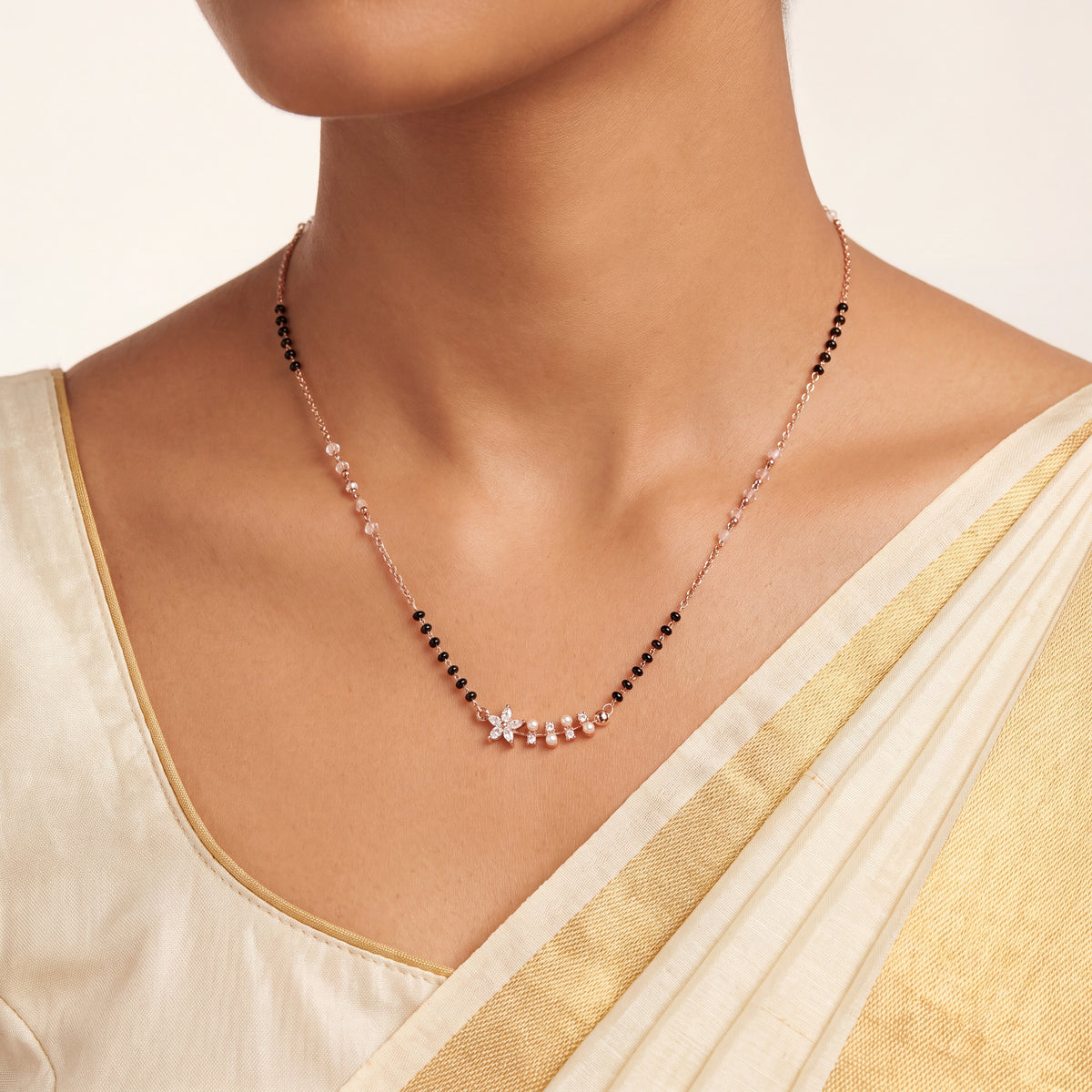 Star Flower & Pearl Mangalsutra Set with Earrings