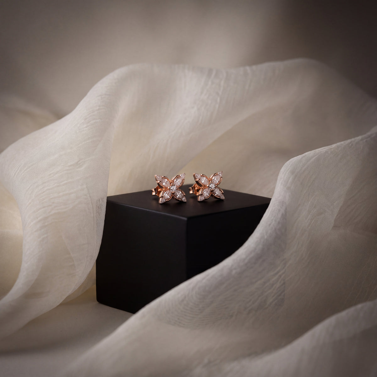 CZ Marquise Flower Stud Earrings