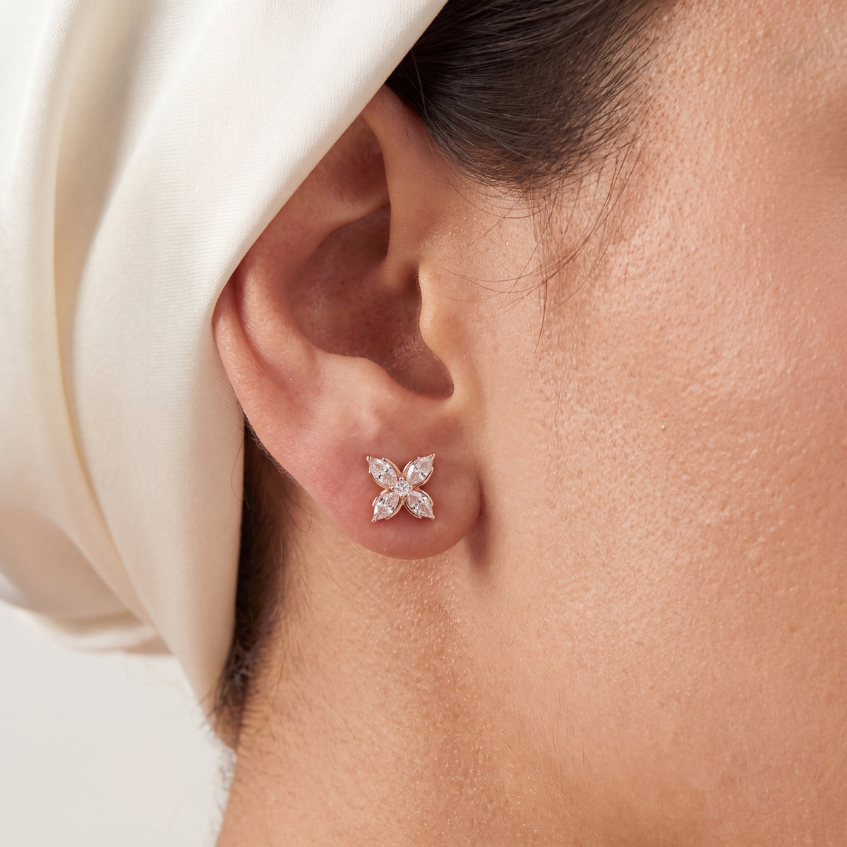 CZ Marquise Flower Stud Earrings