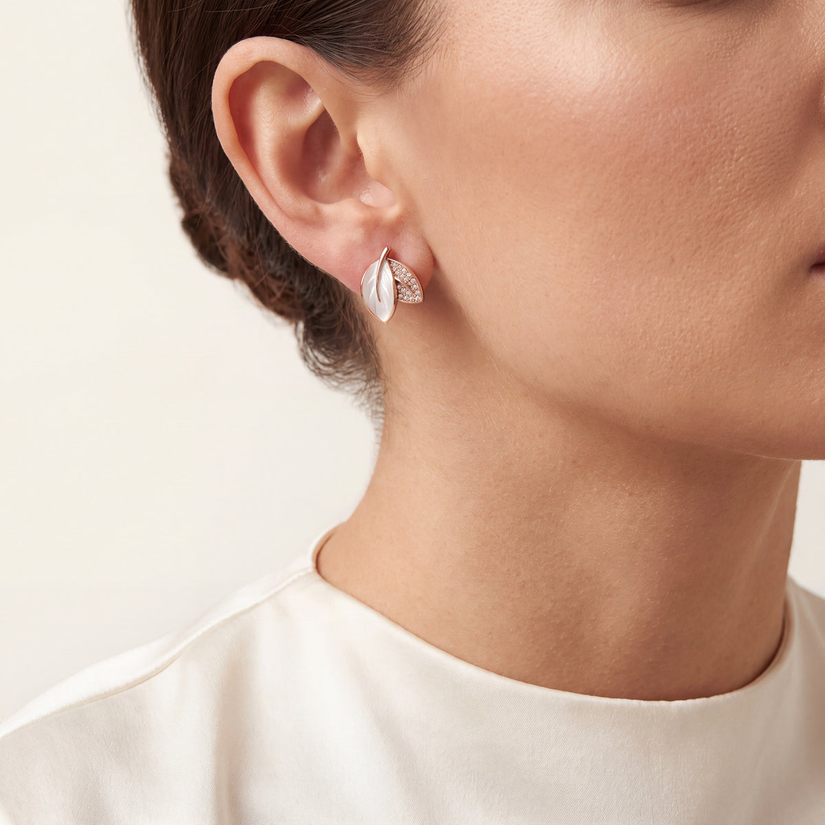 Mother of Pearl & CZ Leaf Stud Earrings