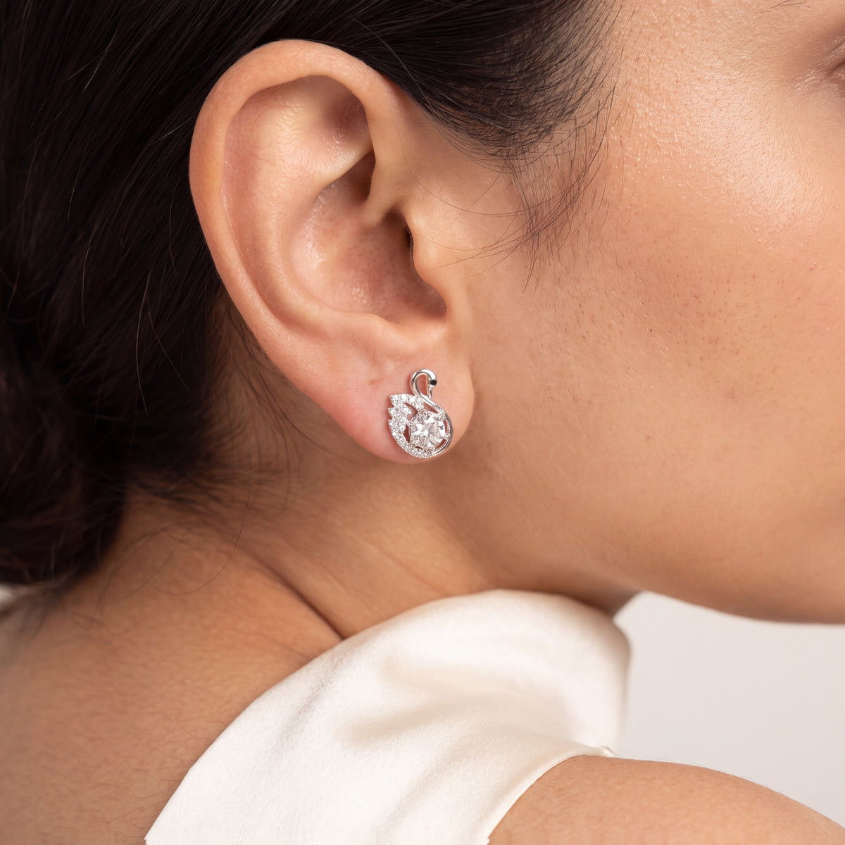CZ Swan Stud Earrings