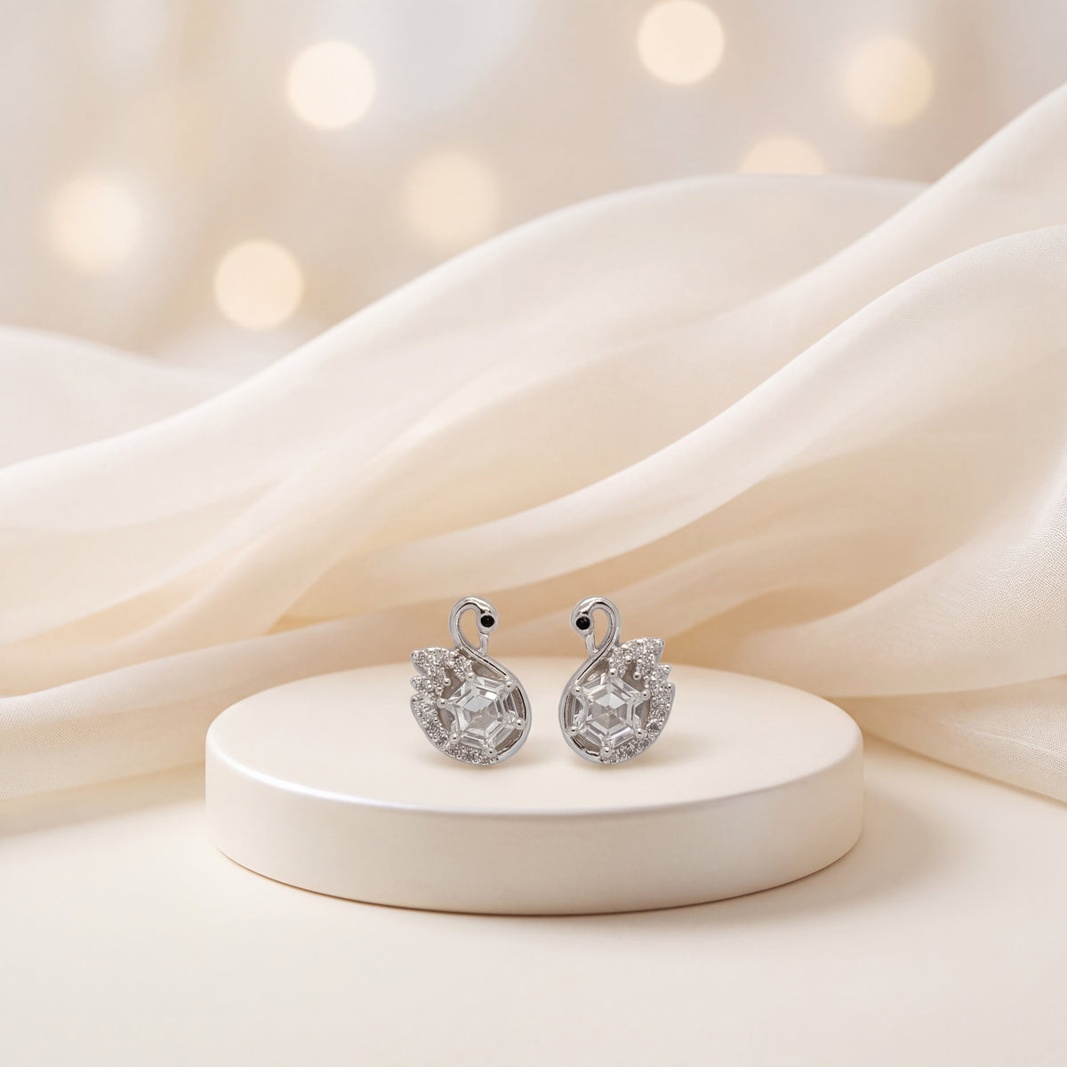 CZ Swan Stud Earrings