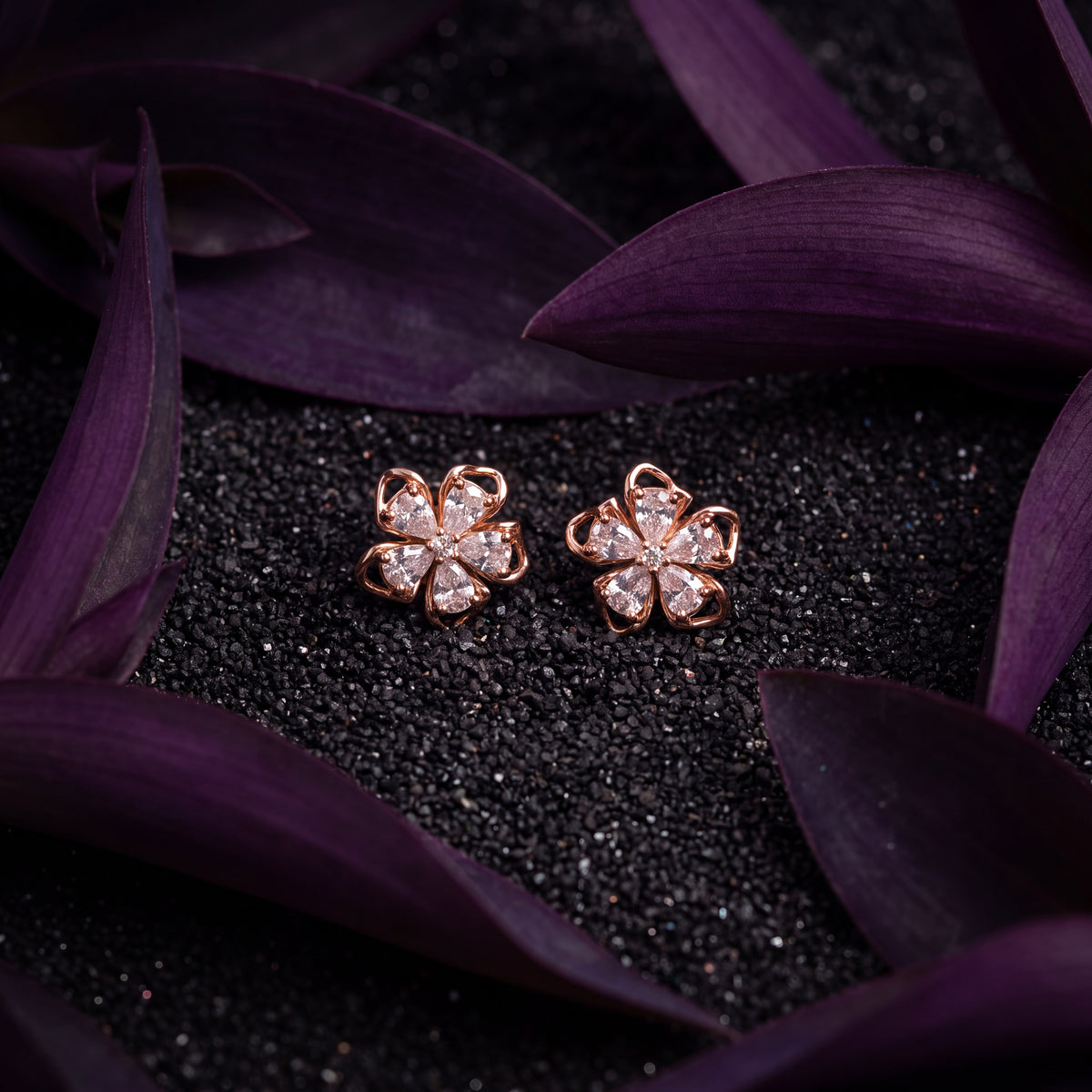 CZ Petal Flower Stud Earrings