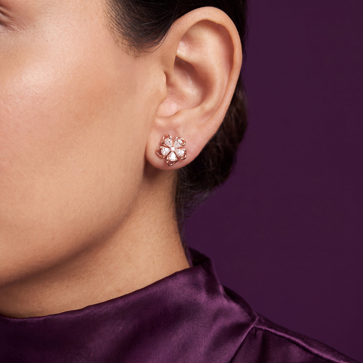 CZ Petal Flower Stud Earrings
