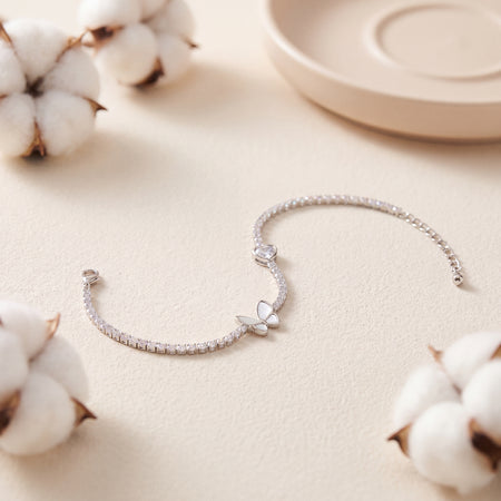 Butterfly Heart Duo Station CZ Tennis Bracelet