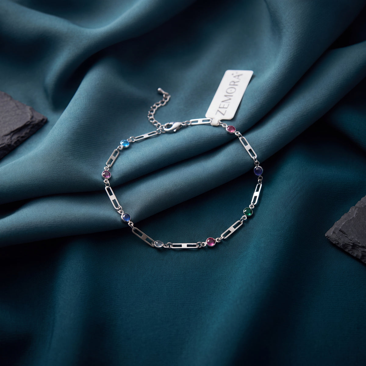Multicolour Round CZ Paperclip Chain Anklet