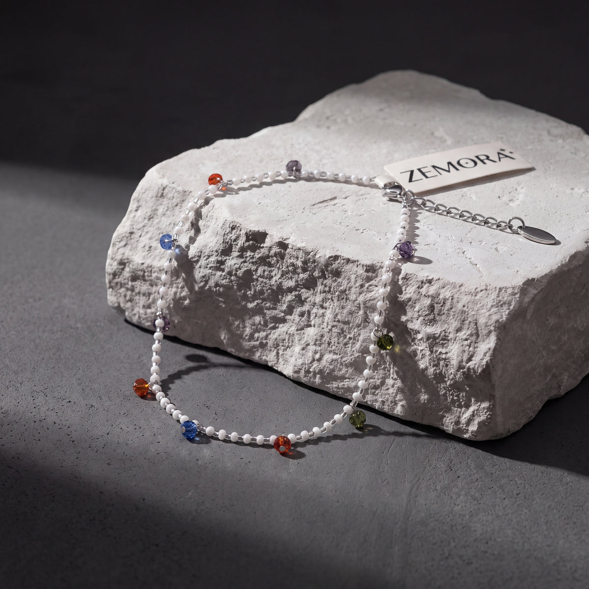 Multicolour CZ Drop Ball Chain Anklet