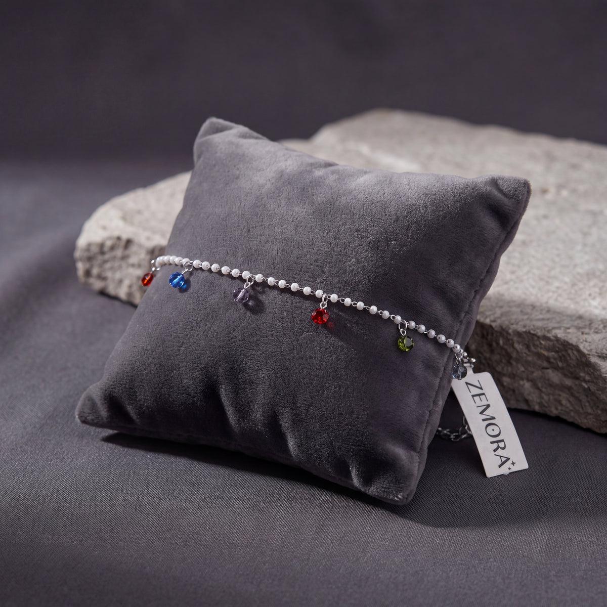 Multicolour CZ Drop Ball Chain Anklet