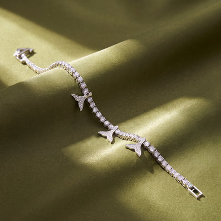 Triple Mermaid Tail Charm CZ Tennis Bracelet