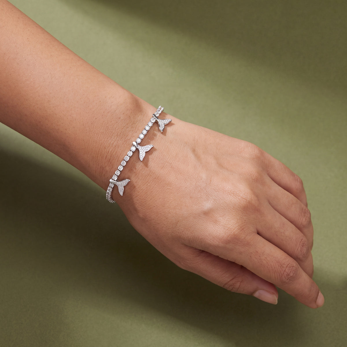 Triple Mermaid Tail Charm CZ Tennis Bracelet