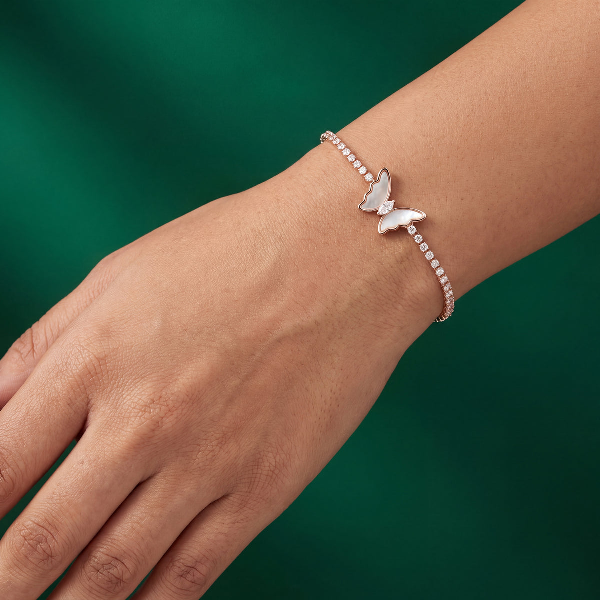 Mother of Pearl Butterfly Station CZ Tennis Bracelet