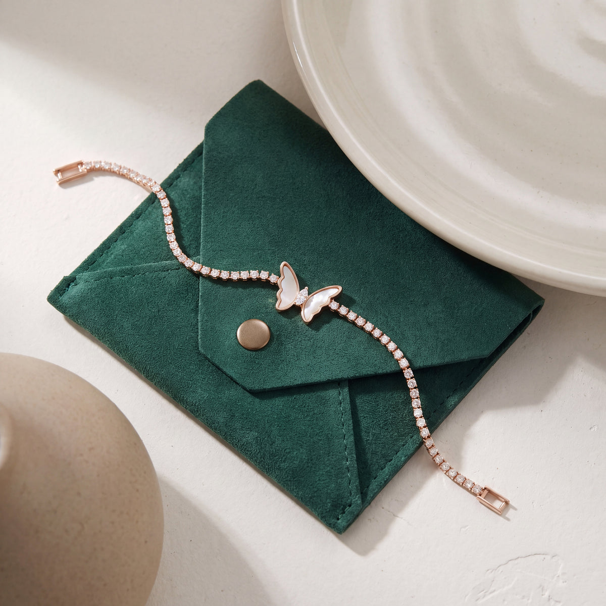 Mother of Pearl Butterfly Station CZ Tennis Bracelet