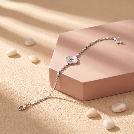 Half Pavé CZ Clover Station Sequin Chain Bracelet