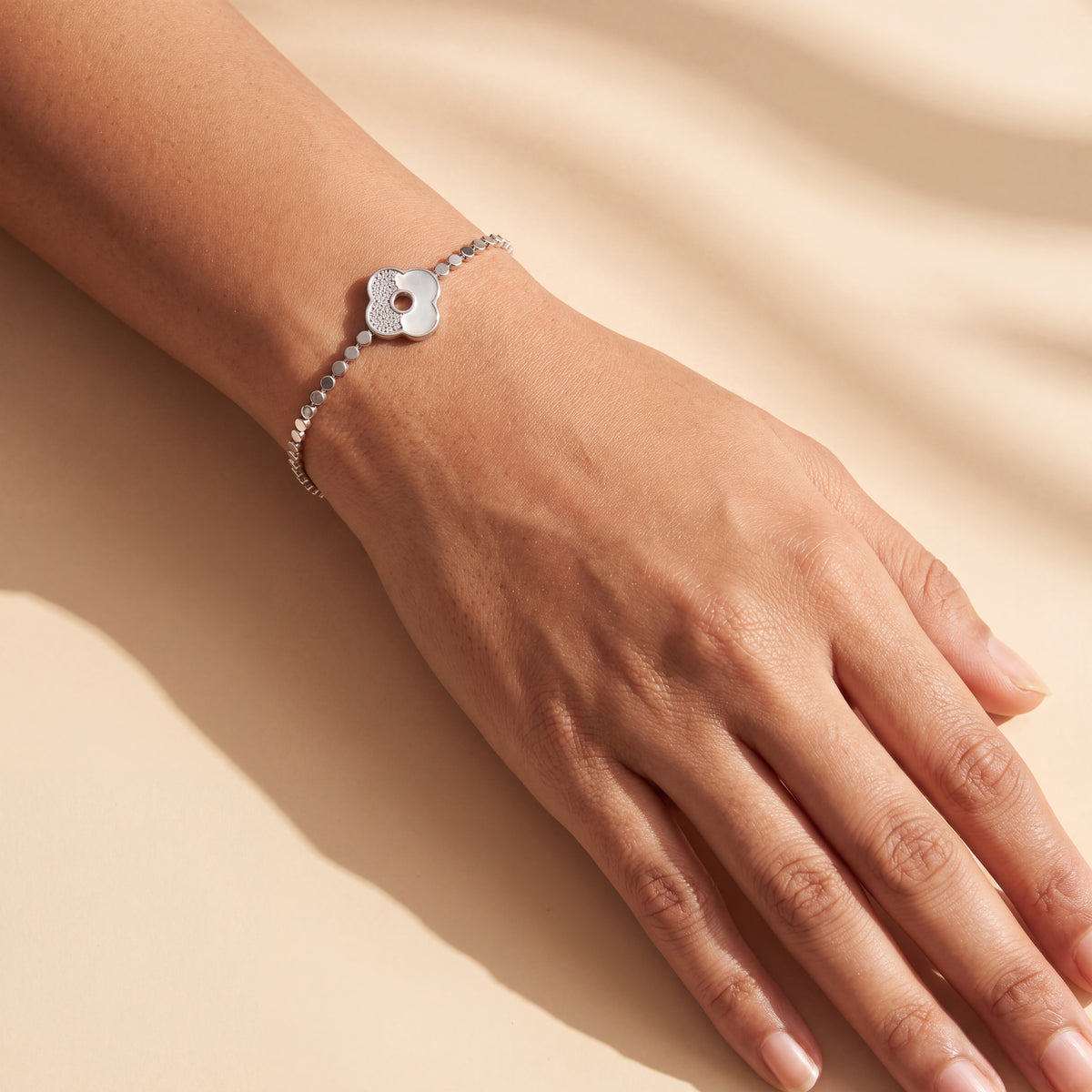 Half Pavé CZ Clover Station Sequin Chain Bracelet