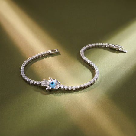 Evil Eye Hamsa Hand Station CZ Tennis Bracelet