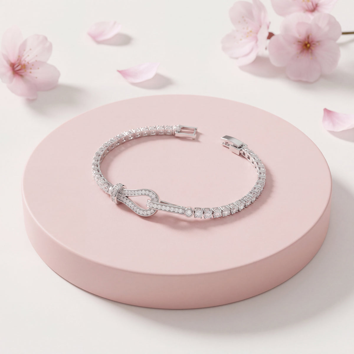 Pavé CZ Buckle Hook Station CZ Tennis Bracelet