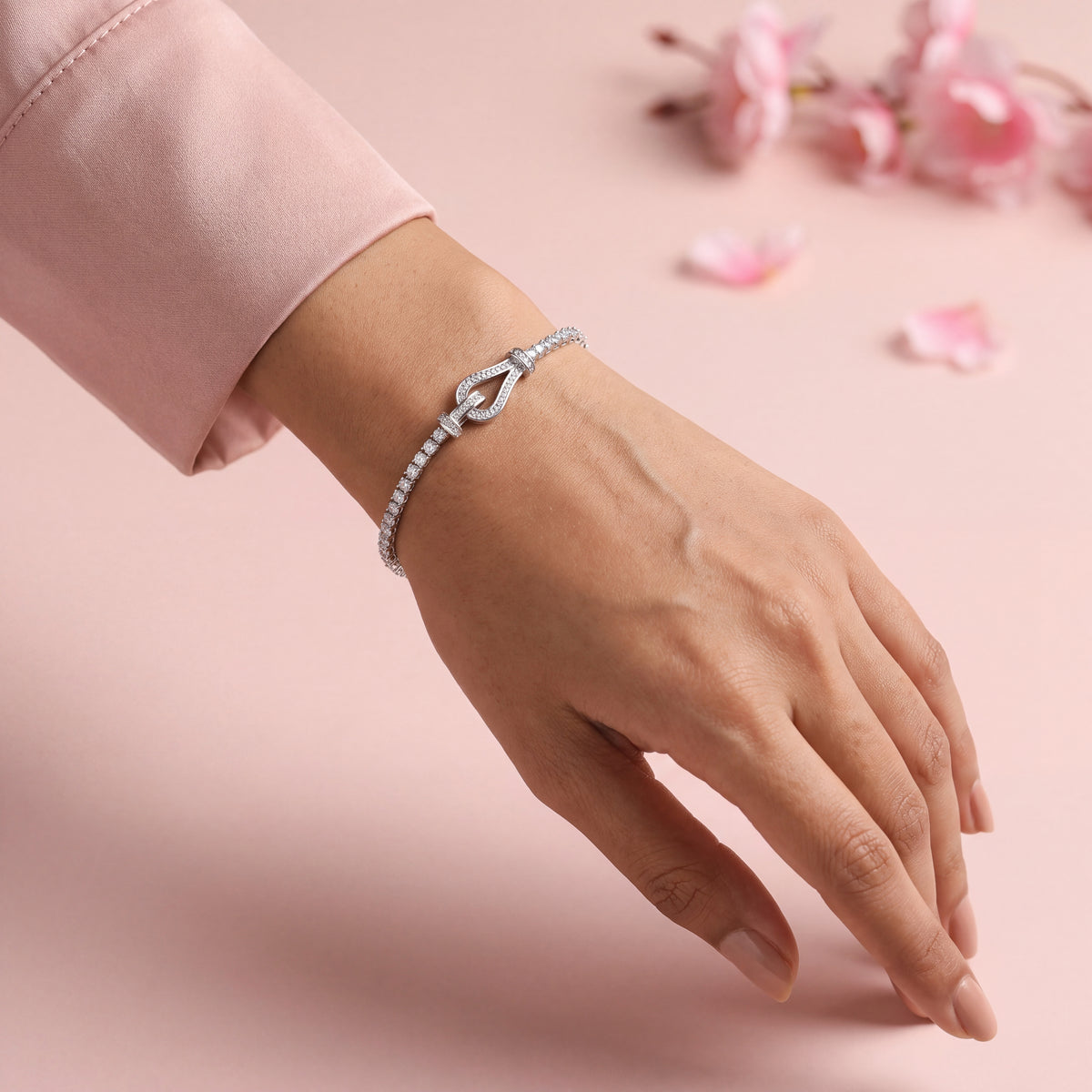 Pavé CZ Buckle Hook Station CZ Tennis Bracelet