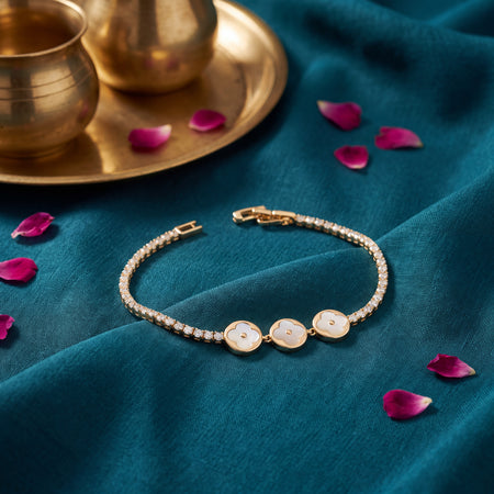 Dual-Tone Pearl Clover Trio CZ Tennis Bracelet
