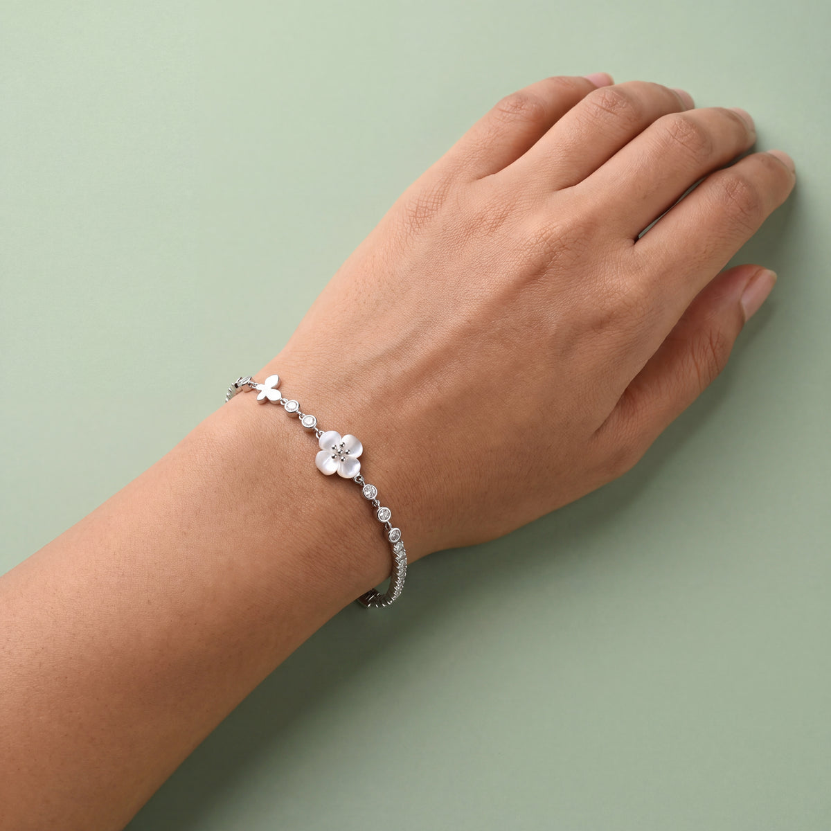 Butterfly & Pearl Flower Dual-Chain Station Bracelet