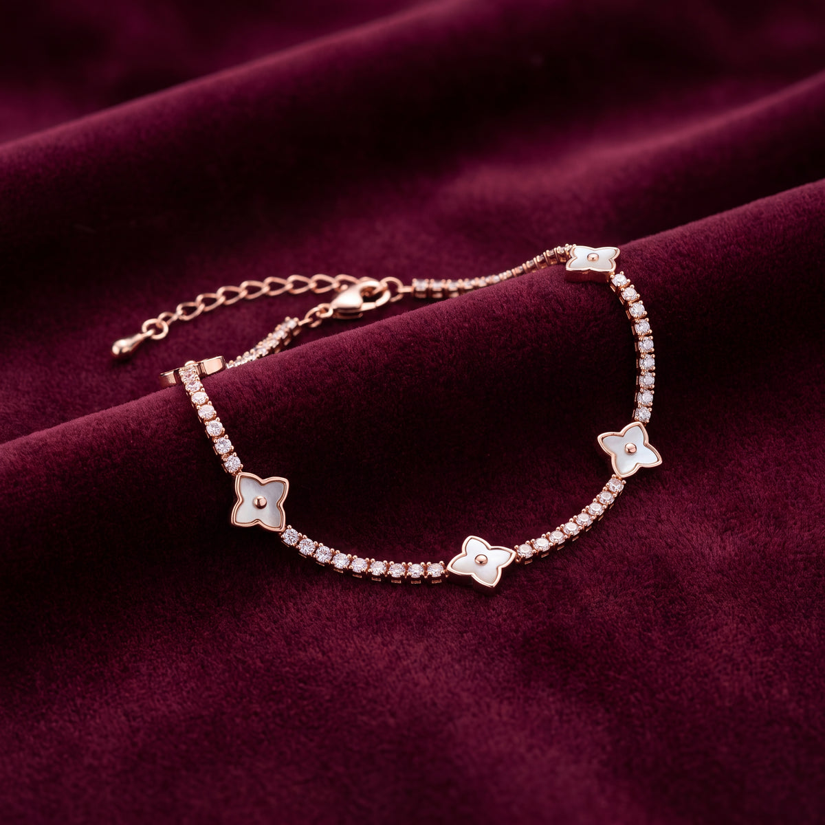 Pearl Quatrefoil Station CZ Tennis Bracelet