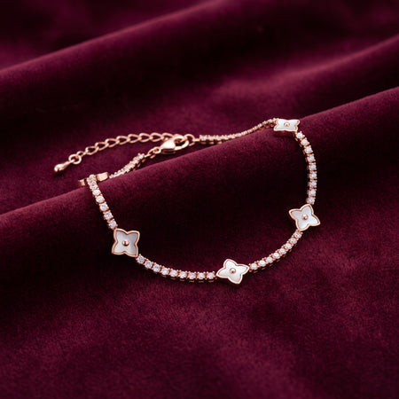 Pearl Quatrefoil Station CZ Tennis Bracelet
