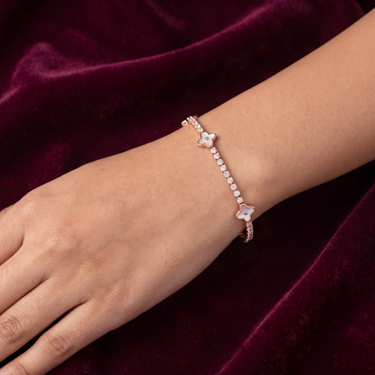 Pearl Quatrefoil Station CZ Tennis Bracelet