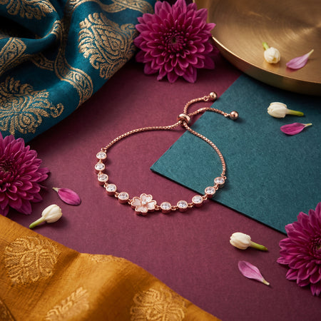 White Enamel Sakura Flower Bezel Chain Bracelet