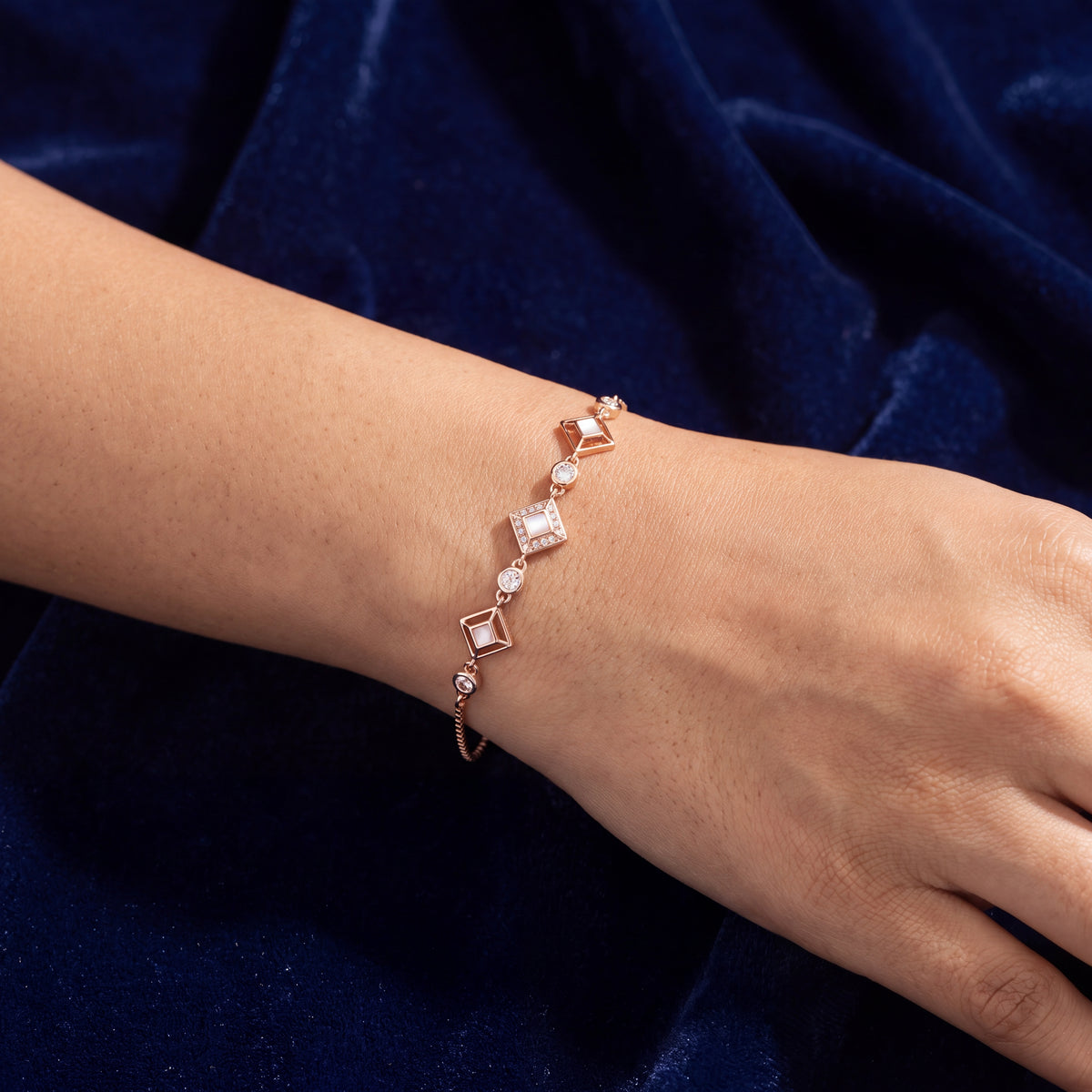 CZ Diamond Shape Station Adjustable Bracelet
